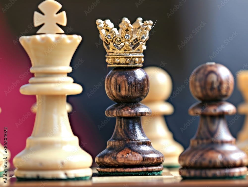 Chess king piece with a crown, success concept, strategic victory have copy space for text, focus cover all object, deep dept of field Chess king piece with a crown, success concept, strategic victory have copy space for text, focus cover all object, deep dept of field
