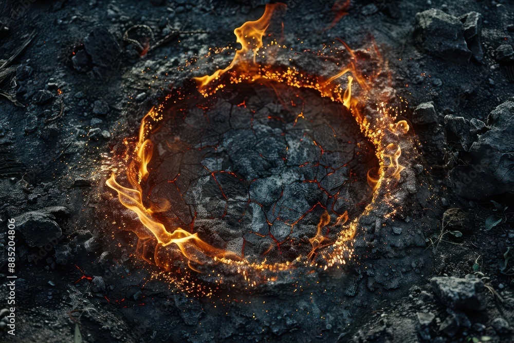 mystical ash circle smoldering embers on obsidian background ...