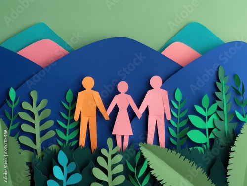 Creative paper cutout icons representing partnership and cooperation, partnership, artistic representation. have copy space for text, focus cover all object, deep dept of field
