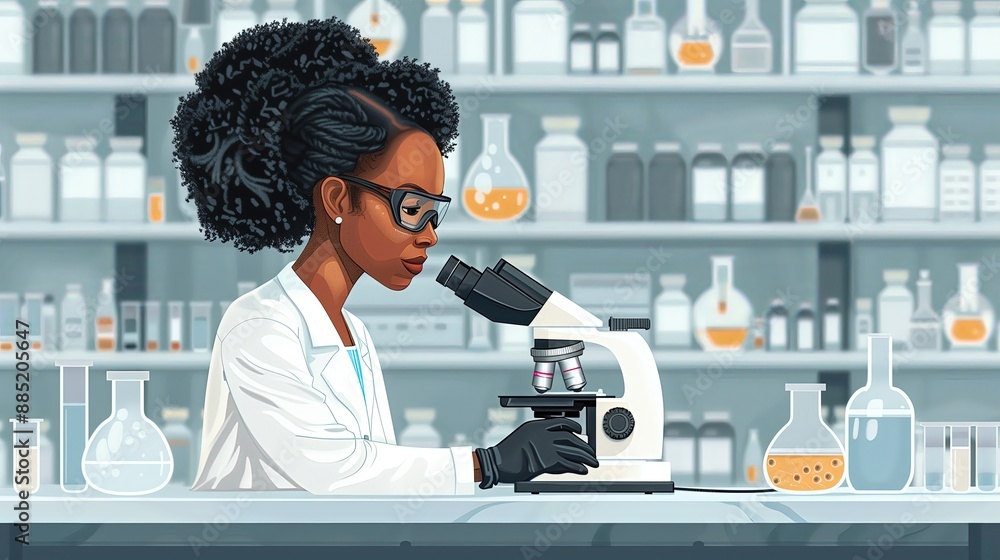 Illustration of Female Scientist in Laboratory