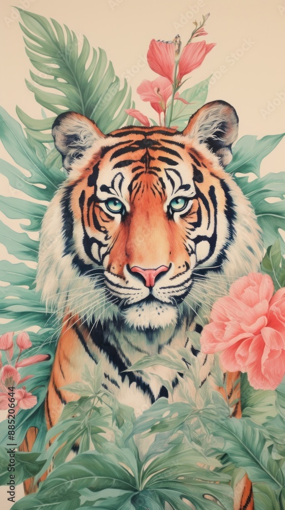 Wallpaper on tiger wildlife painting drawing. Wallpaper on tiger wildlife painting drawing.