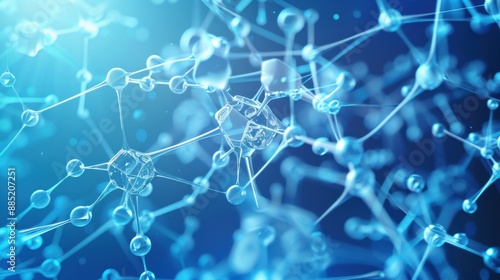 Fototapeta Naklejka Na Ścianę i Meble -  Futuristic Holographic Molecular Structure in Blue and White - High-Tech 3D Render