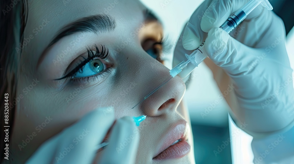 close-up of a botox injection to a woman. selective focus close-up of a botox injection to a woman. selective focus