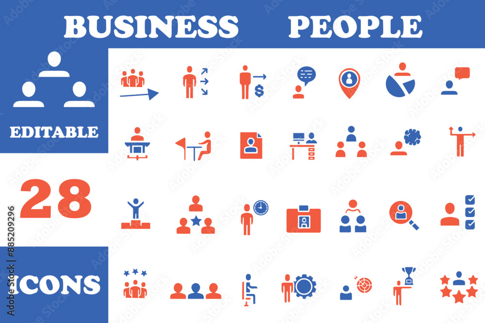Business people editable icons set. Business related icons : Human resources, office management - flat web icon set. Businessman flat outline icons collection Business people editable icons set. Business related icons : Human resources, office management - flat web icon set. Businessman flat outline icons collection