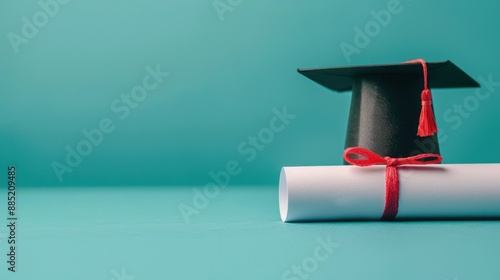 Icon of a graduation scroll, knowledge, achievement through study. have copy space for text, focus cover all object, deep dept of field