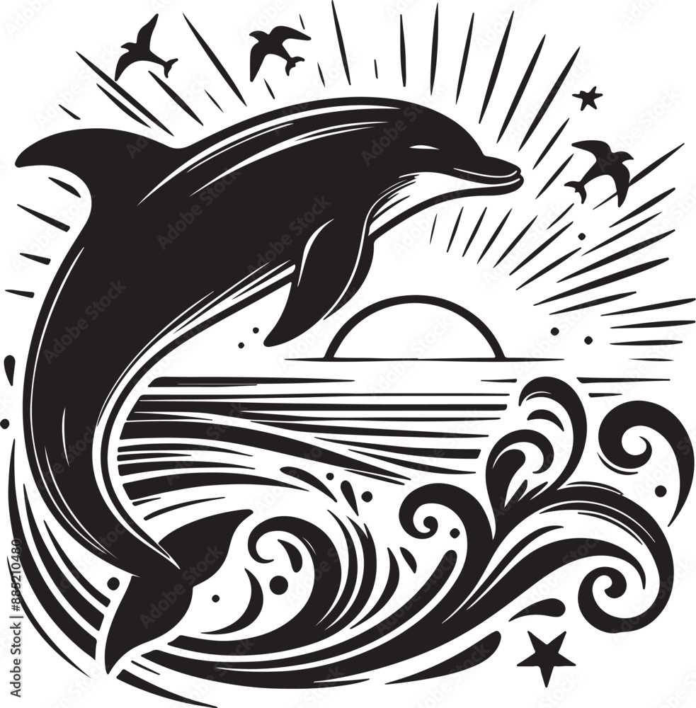 Obraz premium Dolphin silhouette vector art illustration