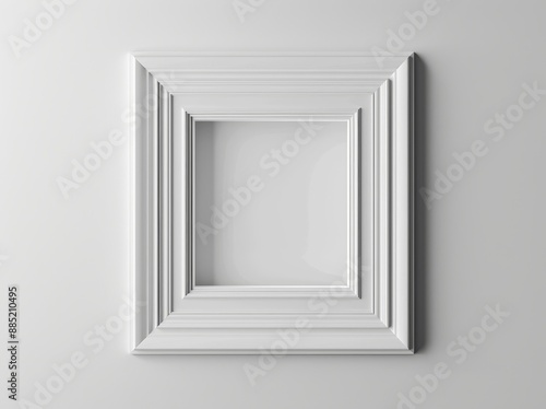 Rendering of a white rectangular vertical frame hanging on a white wall