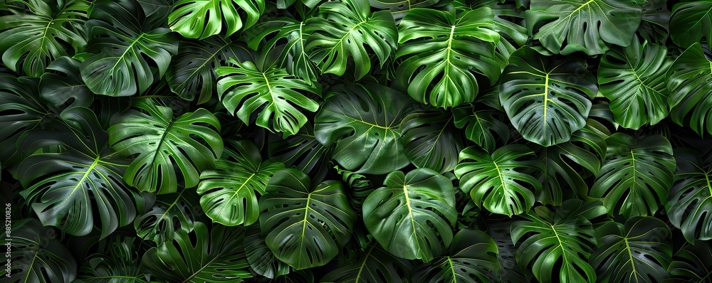 some green monstera leaves on a black background some green monstera leaves on a black background