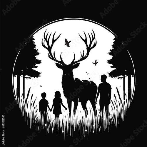 vecrot black deer in the woods stencil photo