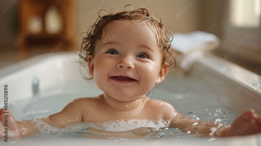 a baby happy bath time, a child laughing in bath tub a baby happy bath time, a child laughing in bath tub