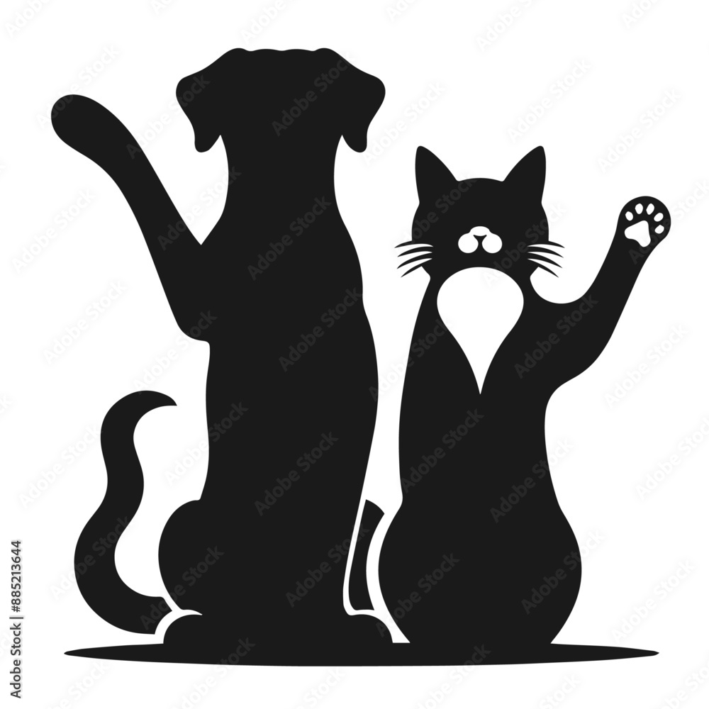 Cat and Dog black and white silhouette vector isolated on white background Cat and Dog black and white silhouette vector isolated on white background