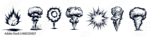 Explosion blast vector illustration, explosive bursts set, and mushroom clouds, generative ai