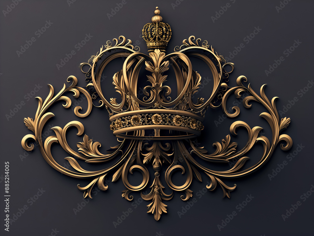 Ornate Gold Crown Illustration, Regal and Luxurious Design, Dark Background Ornate Gold Crown Illustration, Regal and Luxurious Design, Dark Background