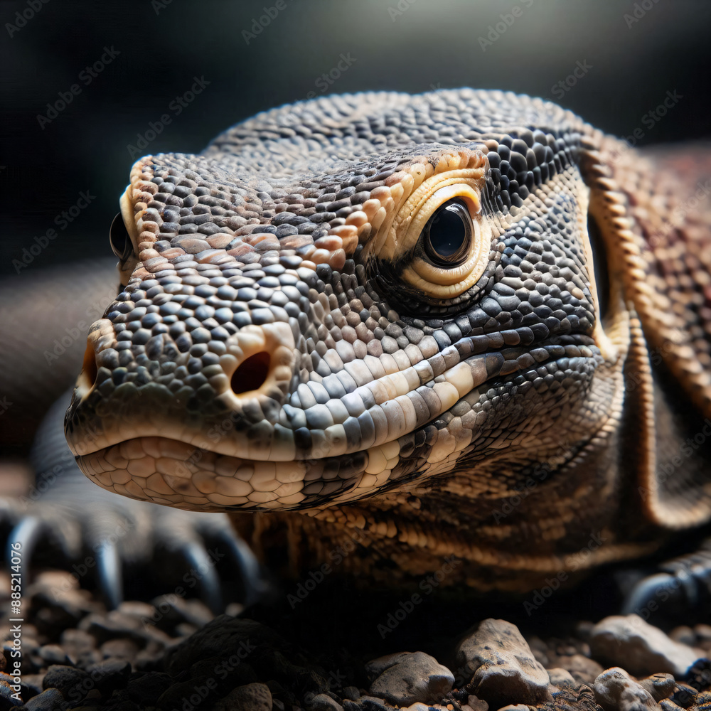 Obraz premium Close up of Komodo dragon with open eyes