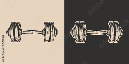 Vintage retro engraving woodcut style sketch draw paint of gym sport weight dumbbell powerlifting exercise equipment