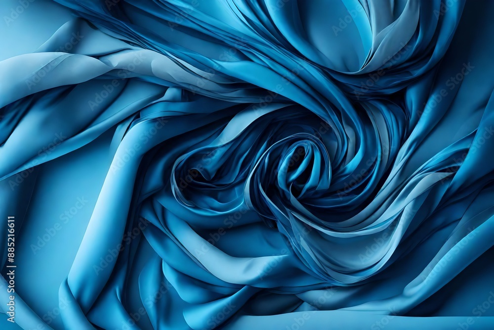 Obraz premium abstract blue background with folded textile layers levitating, fashion wallpaper with waving drapery