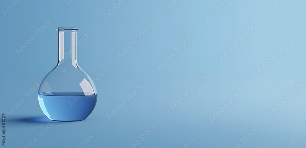 a beaker filled with light blue liquid with a blue backgrund a beaker filled with light blue liquid with a blue backgrund