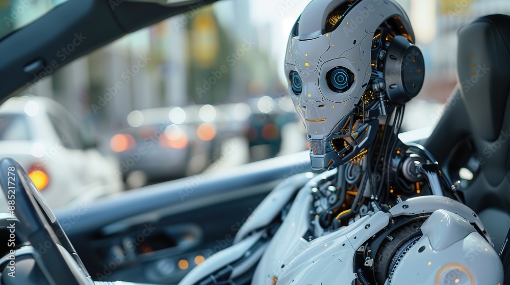 AI Robot Controlling Driverless Car in Urban Traffic Scene AI Robot Controlling Driverless Car in Urban Traffic Scene