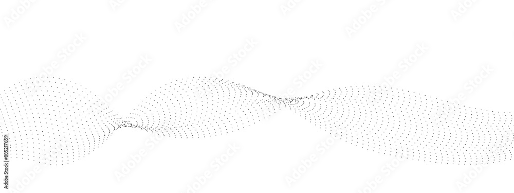 Flowing wavy dots particles wave pattern curve halftone gradient lines shape isolated on transparent background. Digital future technology concept, science, banner, template, business, music. Vector Flowing wavy dots particles wave pattern curve halftone gradient lines shape isolated on transparent background. Digital future technology concept, science, banner, template, business, music. Vector
