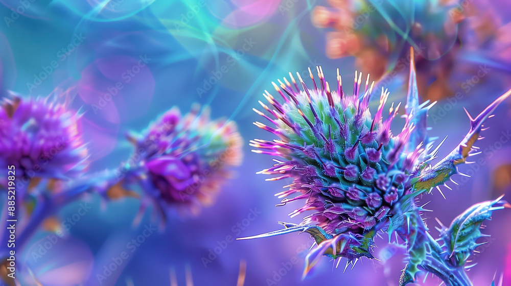 Milk Thistle Extract Supporting Liver Health, Clean Liver and Efficient Detox Concept, Hologram of Milk Thistle Milk Thistle Extract Supporting Liver Health, Clean Liver and Efficient Detox Concept, Hologram of Milk Thistle