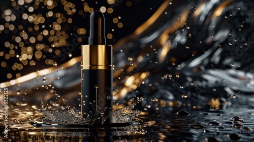 Black and Gold Luxury Cosmetic Glass Bottle Mockup for Branding Design