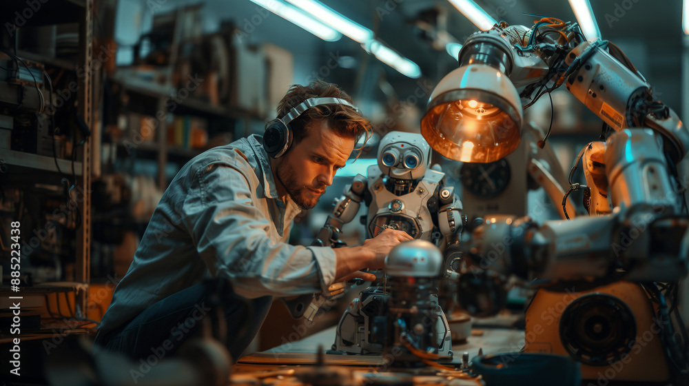 IT Specialist Engineer Working on Robot Design in Laboratory IT Specialist Engineer Working on Robot Design in Laboratory