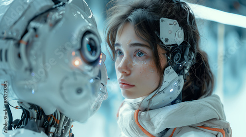 Technological Interaction Woman and AI in Face-to-Face Confrontation