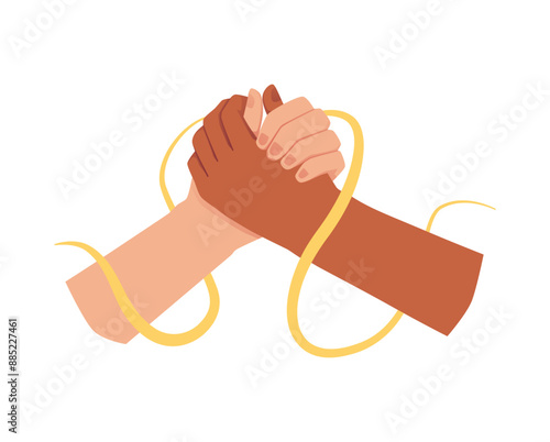 World Suicide Prevention Day: folded hands, illustration with yellow ribbon.