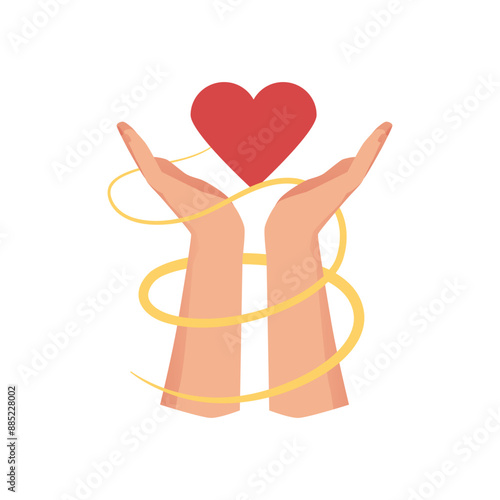 Hands with heart gesture with yellow ribbon vector icon, positive love symbol suicide prevention, empathy mental health