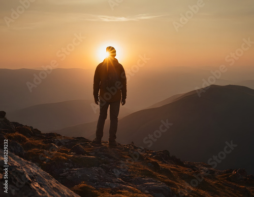 silhouette of a person on the top of a mountain