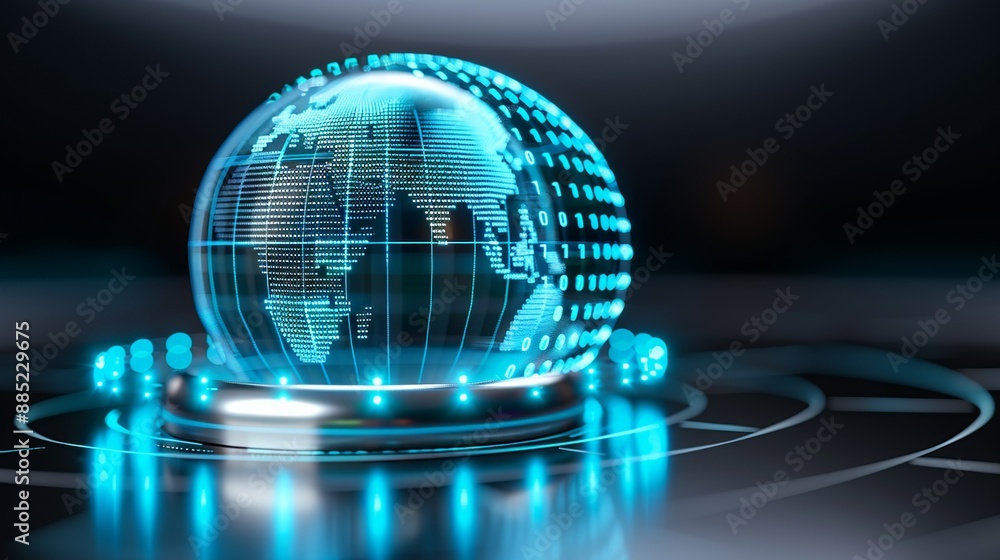 Dynamic illustration of digital particles forming a globe, symbolizing global connectivity, communication networks, and internet infrastructure. Illustration, Image, , Minimalism, Dynamic illustration of digital particles forming a globe, symbolizing global connectivity, communication networks, and internet infrastructure. Illustration, Image, , Minimalism,