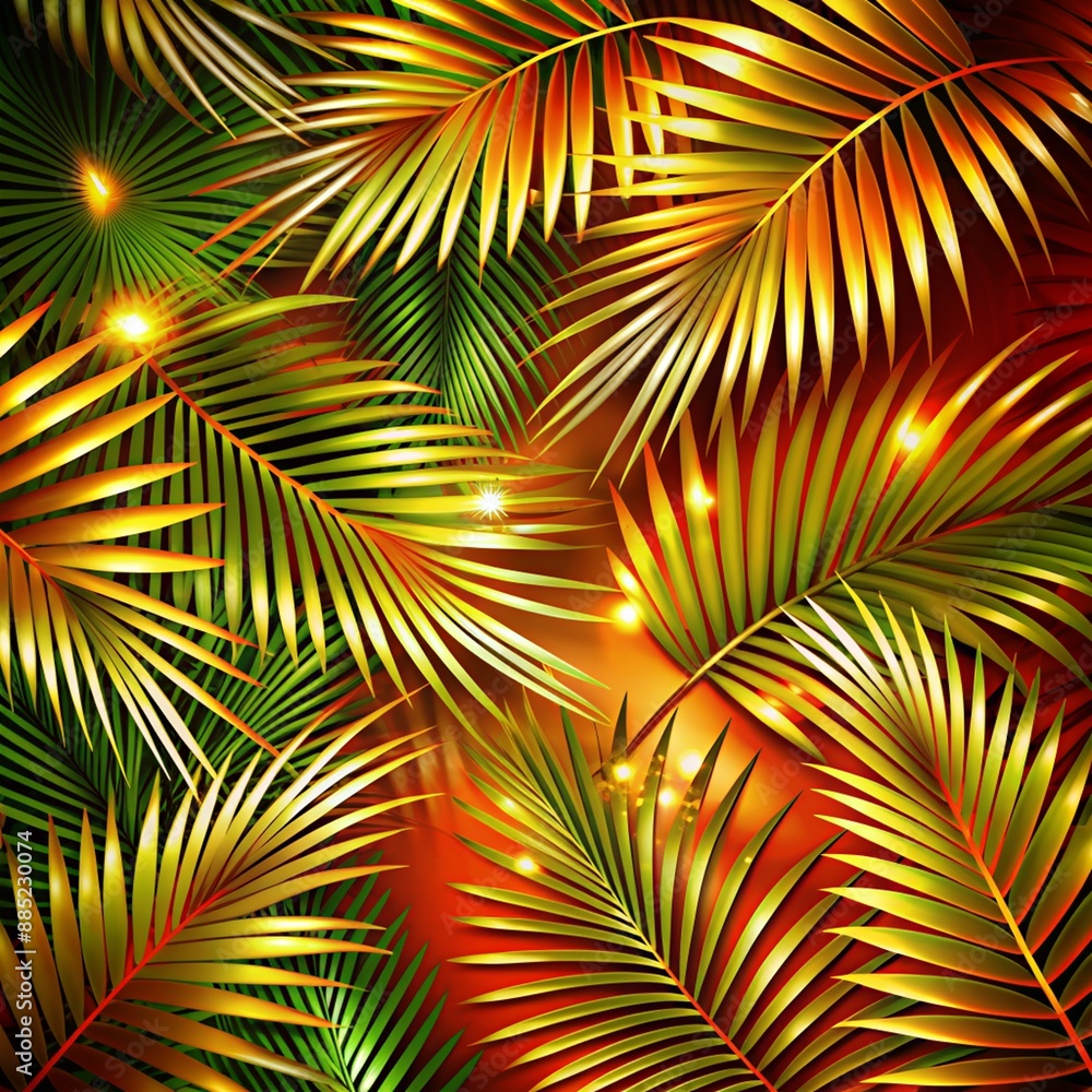 abstract background with illuminated wide palm leaves
