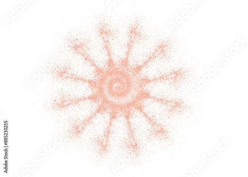 Salt or sugar crystal powder, flying dust particles. Splash of cosmetics powder or pink salt Crushed granules of himalayan salt or sand in star and spiral form. Vector illustration of spilled powder