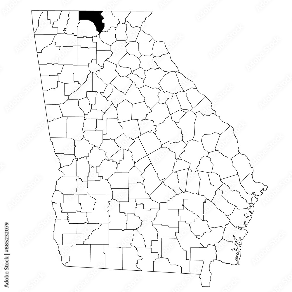 Fototapeta Map of fannin County in Georgia state on white background. single County map highlighted by black colour on Georgia map. UNITED STATES, US