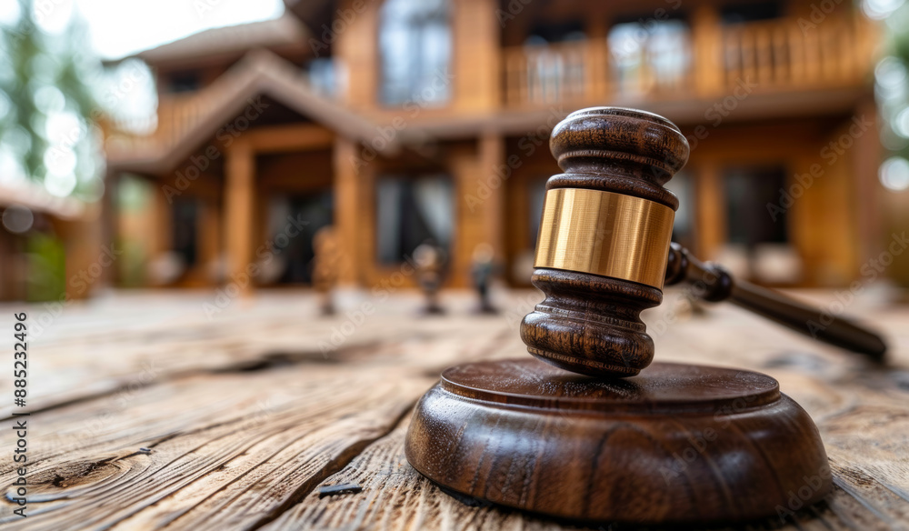 A wooden gavel sits on a wooden base. The gavel is being used in a courtroom setting A wooden gavel sits on a wooden base. The gavel is being used in a courtroom setting