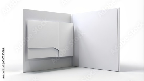 A professional, isolated, white background features a realistic, 3D rendered, A4 size, double pocket, reinforced folder with letterhead inside, awaiting customization.