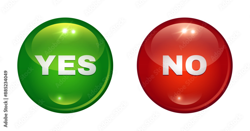 Red and green glossy buttons with ''Yes'' and ''No''. Red and green glossy buttons with ''Yes'' and ''No''.