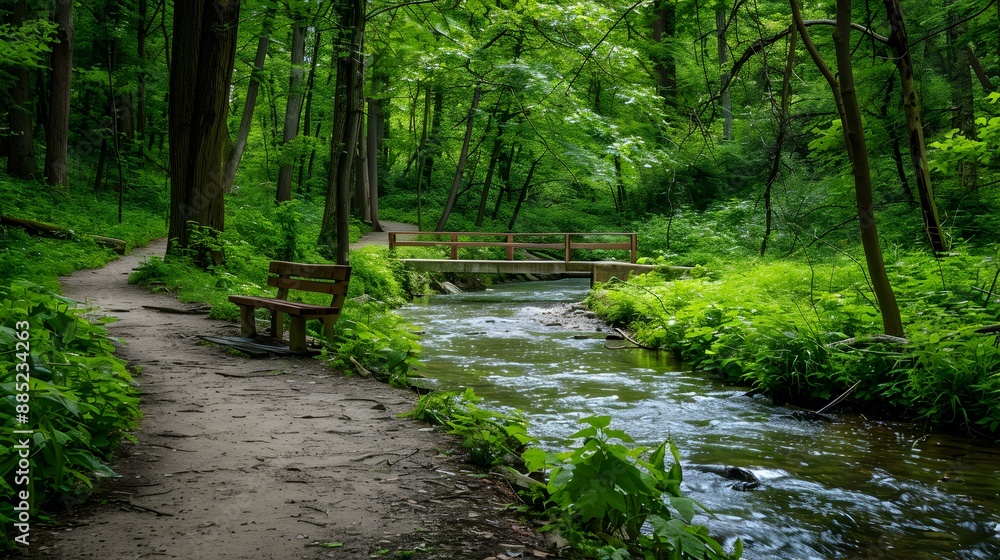 Obraz premium A path along a stream in a forest img