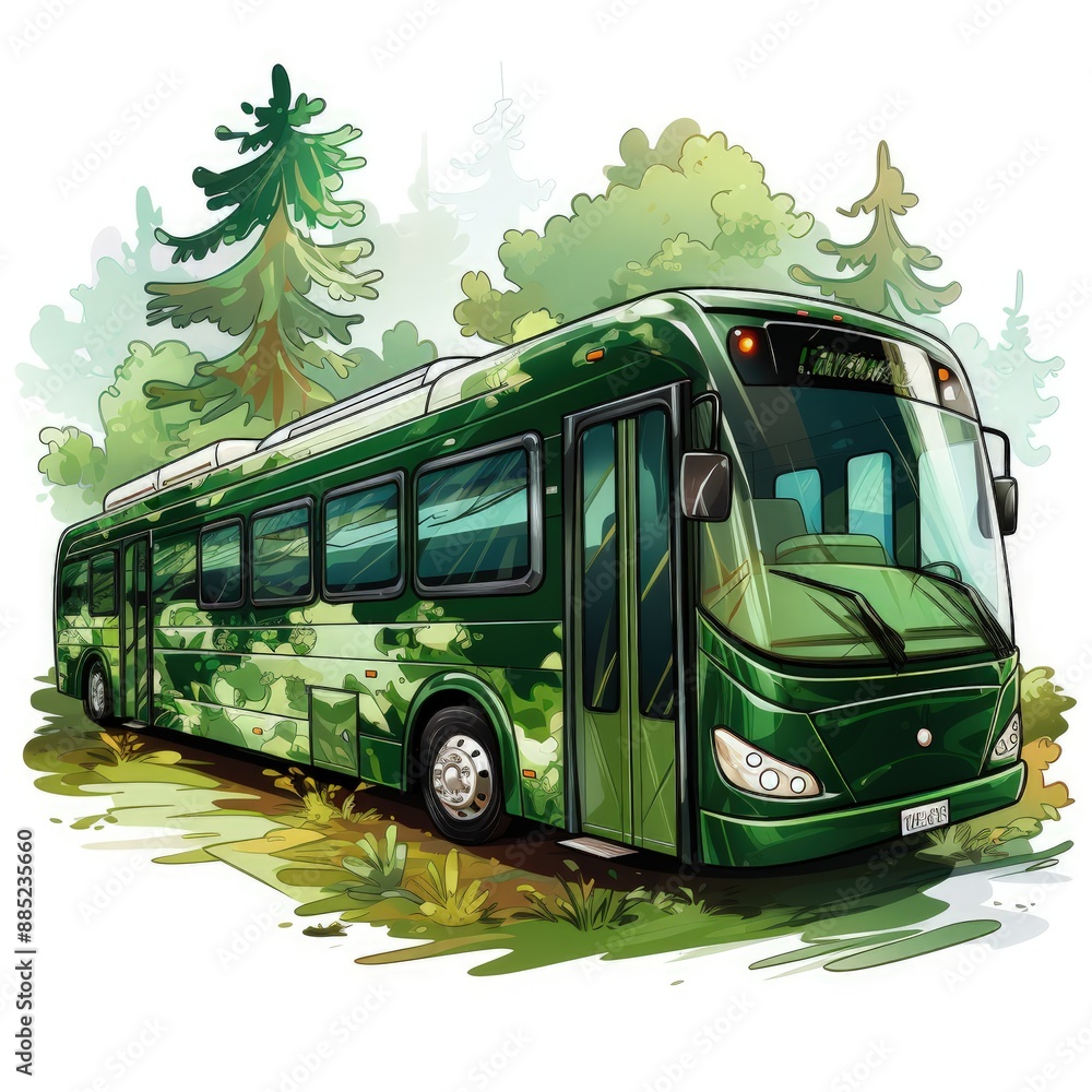 Flat Illustration of a Bus Overlook with No Background Flat Illustration of a Bus Overlook with No Background