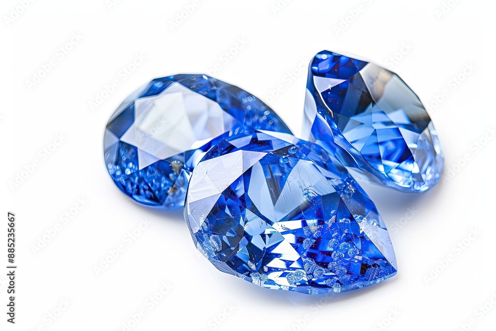 A trillion cut blue sapphire isolated on a white background A trillion cut blue sapphire isolated on a white background
