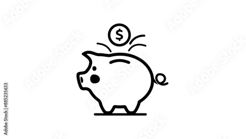piggy bank icon, black  isolated silhouettes