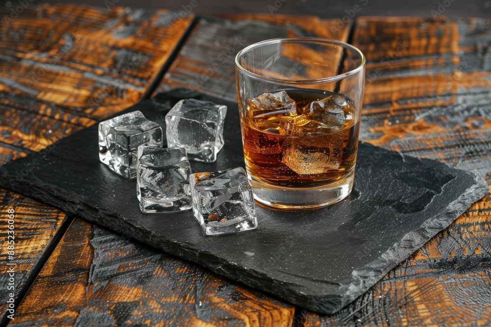 Alcoholic drinks on black stone table with wood background Alcoholic drinks on black stone table with wood background
