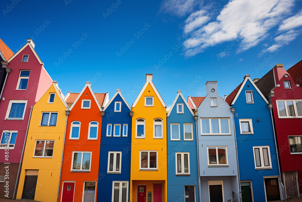 a row of colorful houses with Bryggen in the background a row of colorful houses with Bryggen in the background