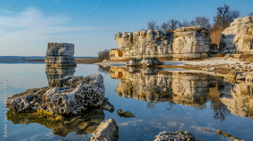 Fototapeta premium Limestone rocks on the shore of the lake image