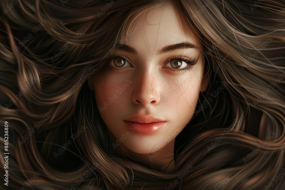 Attractive woman with lengthy healthy dark hair Attractive woman with lengthy healthy dark hair