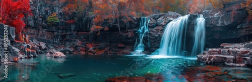 Waterfall Surrounded by Autumnal Colors
