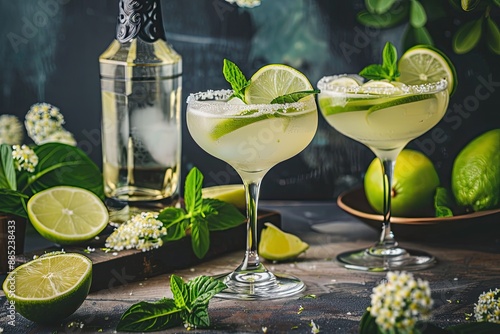 Chilled Boozy Elderflower Gin Lime Cocktail photo