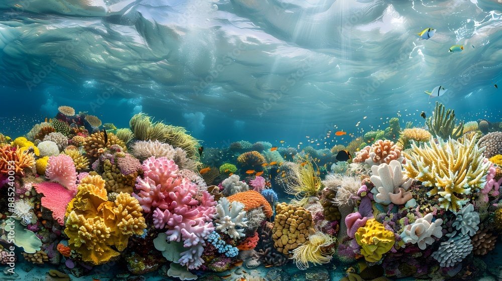 Naklejka premium Coral reef with colorful corals and exotic marine img