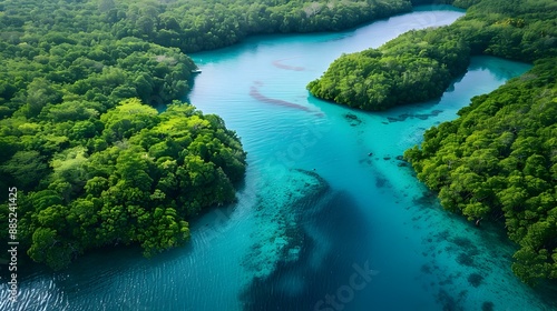 A blue water lagoon by mangrove forests image
