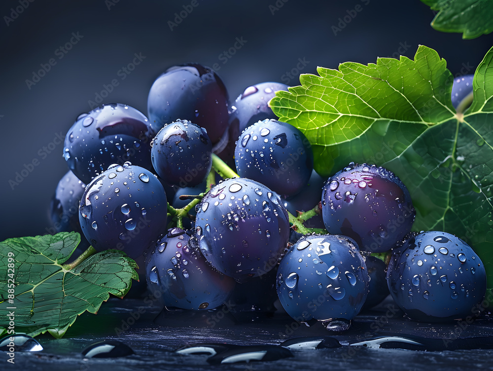 custom made wallpaper toronto digitalRipe grapes in droplets of water with green leaves. Neural network AI generated art